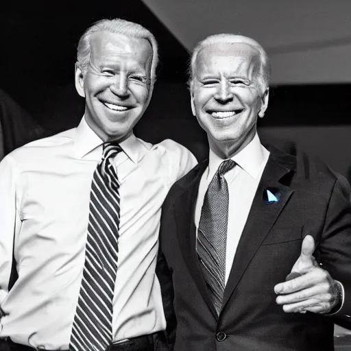 Image similar to A photo of joe biden teams up with a teenage joe biden, perfect faces, 50 mm, award winning photography