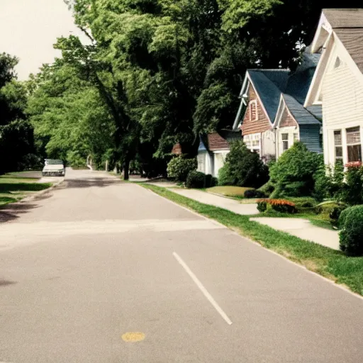 Image similar to a photograph of a suburban street during summer, trending on tumblr, 2 0 0 6, taken with a disposable camera