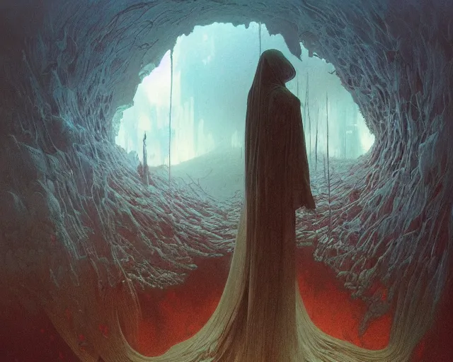 Image similar to the last sight before death, painted by zdzislaw beksinski and artgerm and greg rutkowski and alphonse mucha and rene laloux