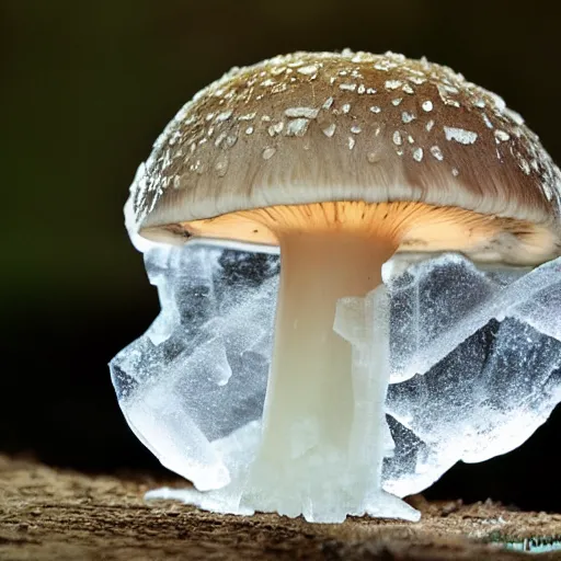 Image similar to mushroom made of ice, clear, high detail