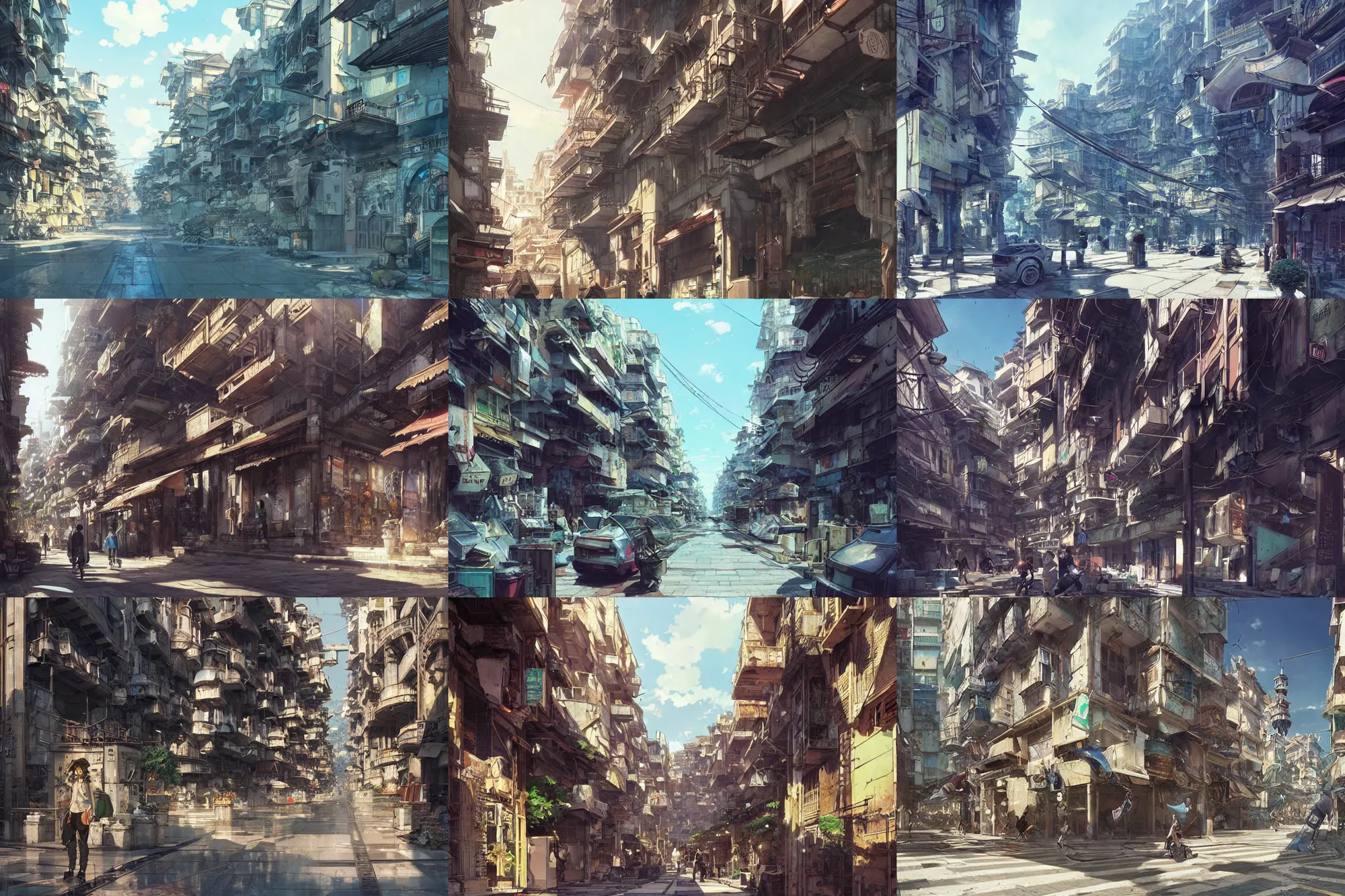 Prompt: palermo city street, hyper detailed, art by makoto shinkai and masamune shirow and greg rutkowski