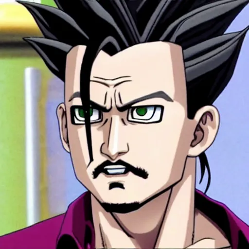 Prompt: a still of johnny depp as an animated version of himself in dragon ball z