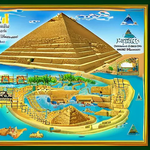 Image similar to ancient egyptian pyramids waterpark map, hieroglyphics