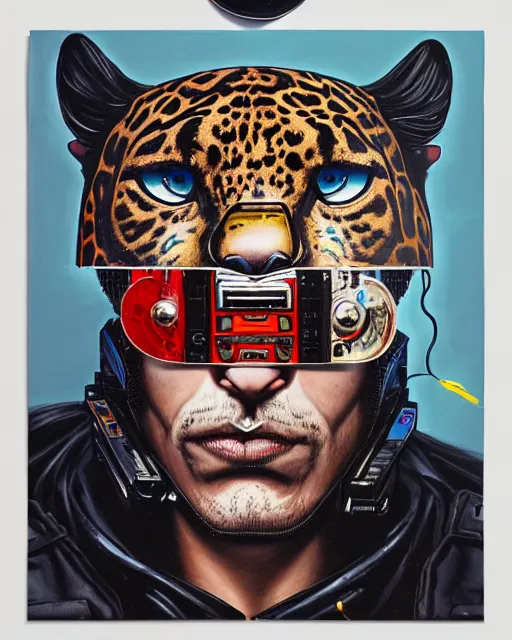 Prompt: a portrait of an anthropomorphic cyberpunk jaguar by sandra chevrier, by jon foster, detailed render, pistol in holster, tape deck, epic composition, cybernetics, 4 k realistic, cryengine, realistic shaded lighting, sharp focus, masterpiece, by enki bilal