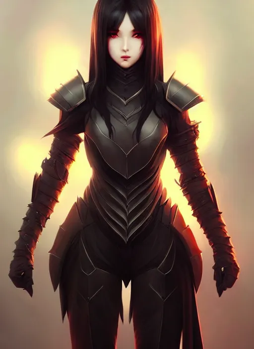 Image similar to full plate armor!!! beautiful and elegant dark hair female vampire!! gorgeous ayes!! character concept art, sharp focus, octane render! unreal engine 5! highly rendered!! trending on artstation!! detailed linework!! illustration by artgerm, wlop, and chie yoshii