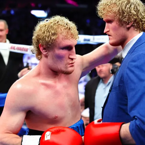 Prompt: valdimir putin boxing logan paul in the ring