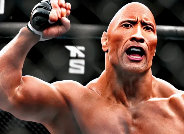 Image similar to dwayne the rock johnson in the ufc, 4 k, photorealistic