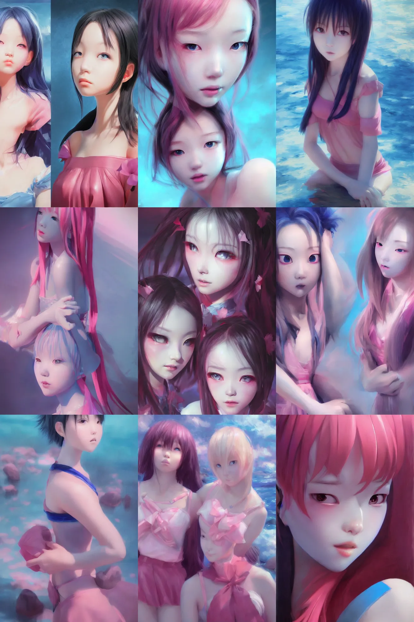 Image similar to 3d dark infrared octane render concept art by D. Jun, by Mo Xiang Tong Xiu, by Igarashi Daisuke, beauty portrait anime schoolgirls under dark pink and blue water. cute face. dramatic light, trending on artstation, oil painting.