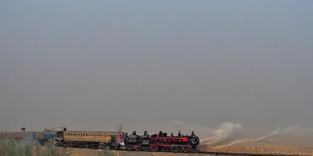 Image similar to industrial mine, pollution, haze, baotou china, steam train,