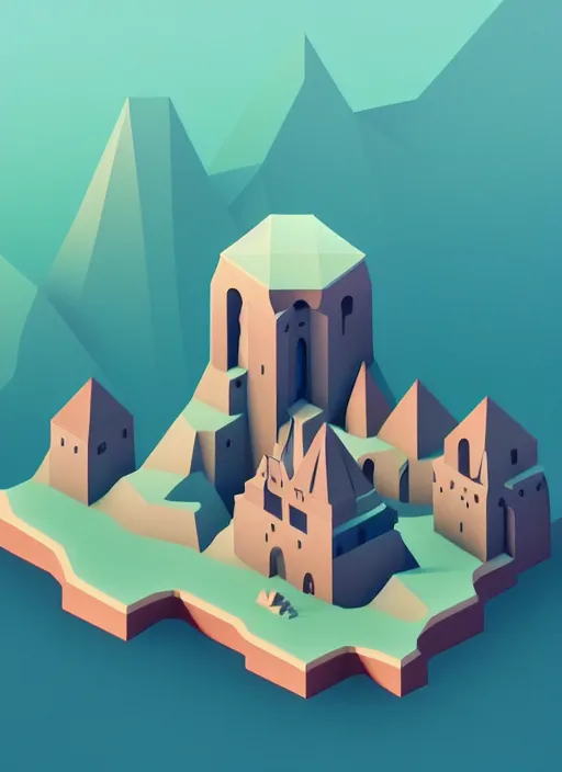 Prompt: a low poly isometric render of icelandic town in the style of monument valley, intricate, elegant, smooth, illustration, simple, solid shapes, by nuri iyem, james gurney, james jean, greg rutkowski, anato finnstark. pixar, octane render