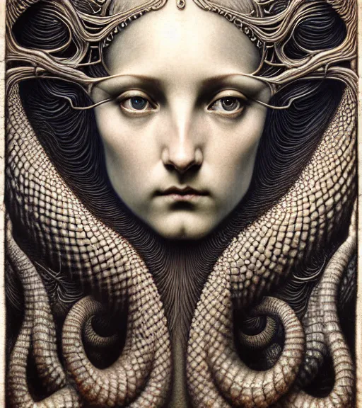 Prompt: detailed realistic beautiful eye goddess face portrait by jean delville, gustave dore, iris van herpen and marco mazzoni, art forms of nature by ernst haeckel, art nouveau, symbolist, visionary, gothic, neo - gothic, pre - raphaelite, fractal lace, intricate alien botanicals, ai biodiversity, surreality, hyperdetailed ultrasharp octane render