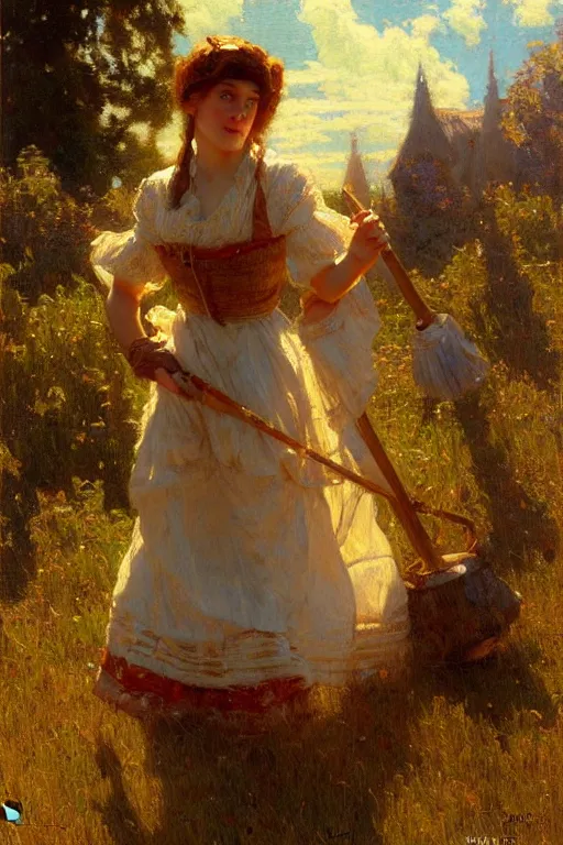 Image similar to cottagecore maid, highly detailed painting by gaston bussiere, craig mullins, j. c. leyendecker 8 k