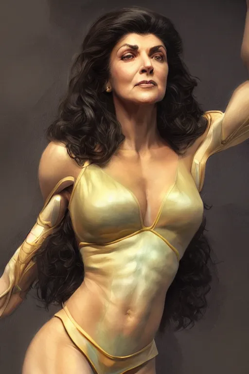 Image similar to Deanna Troi, Highly Detailed anatomy, only two hands, highly detailed, digital painting, artstation, concept art, smooth, sharp focus, illustration, Unreal Engine 5, 8K, art by art by artgerm and greg rutkowski and edgar maxence