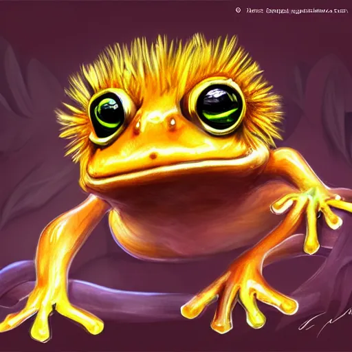 Image similar to Dandelion frog monster, semi realistic, anime art style, trending on art station