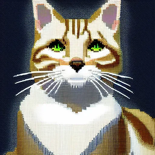 Image similar to a beautiful pixel art image of a tabby cat, high-quality, volumetric light