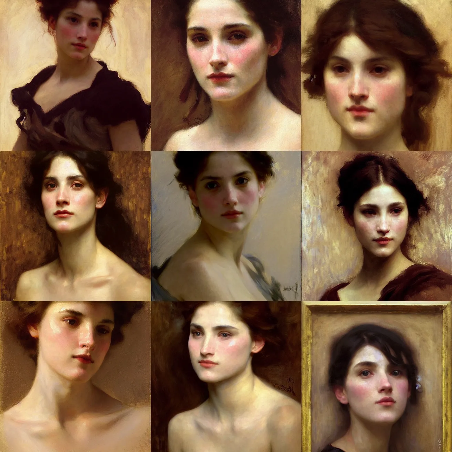 Prompt: finished portrait of a beautiful womans face, by john singer sargent!!!!, william adolphe bouguereau, waterhouse, craig mullins, ruan jia, gustave klimt