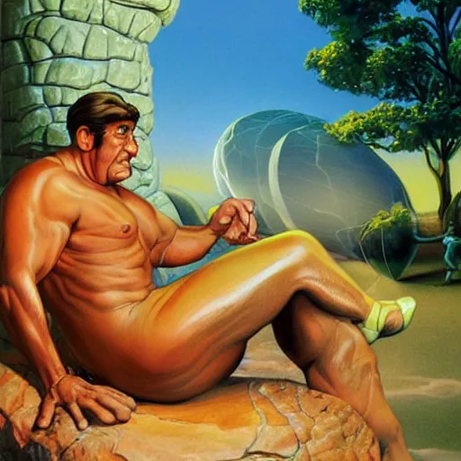 Image similar to Fred Flintstone artwork by boris vallejo