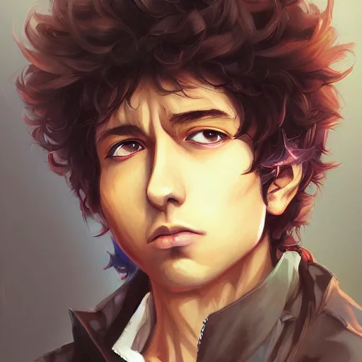 Image similar to anime portrait of bob dylan as a muscular anime boy by stanley artgerm lau, wlop, rossdraws, james jean, andrei riabovitchev, marc simonetti, and sakimichan, trending on artstation