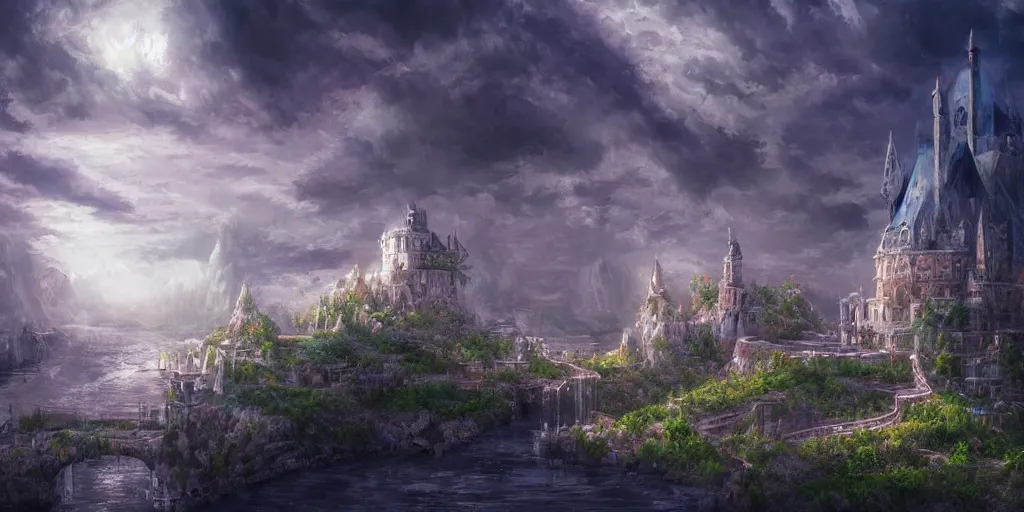 Image similar to citadel, celestia, eden, river, fantasy artwork, award winning, very very very very very very very beautiful scenery, artstation