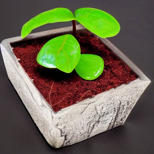 Image similar to a plant growing a polished cut ruby gemstone