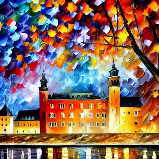 Image similar to leonid afremov painting of wawel castle in cracow