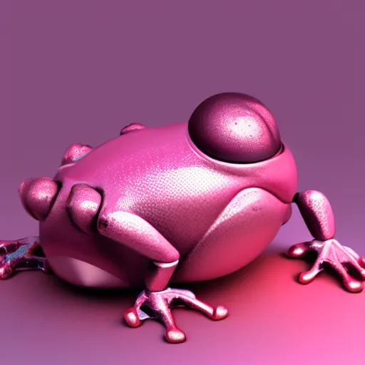 Image similar to A 3d render of steam punk style robotic pink frog. Vray octane. Very detailed. Hyper realism. Studio lighting