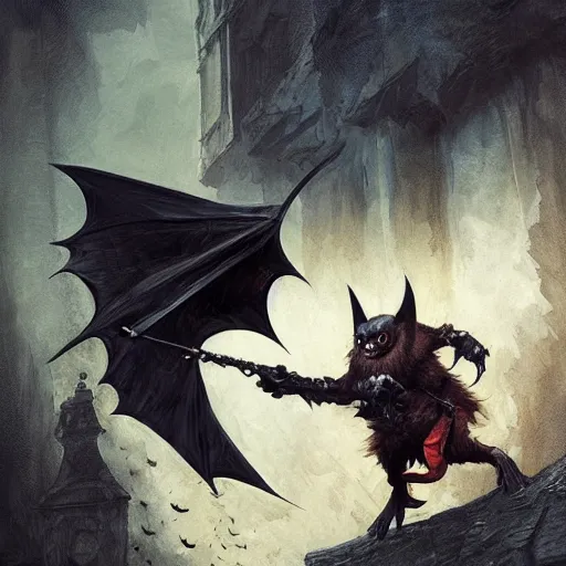 Prompt: A Badass bat character in action, Graceful body structure,cute,Symmetrical face,highly detailed,elegant,Marc Simonetti and Caspar David Friedrich, Trending on artstation