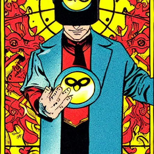 Image similar to tarot card featuring character from the watchmen comic by alan moore