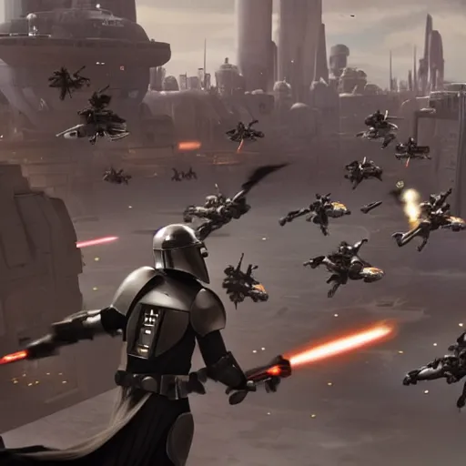 Image similar to coruscant being attacked by the mandalorian's.