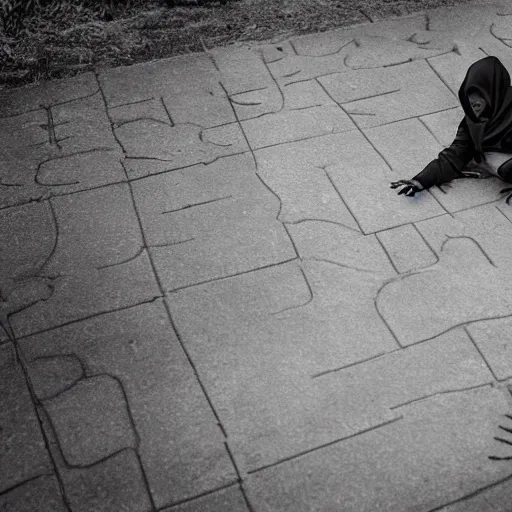 Image similar to the grim reaper losing a game of hopscotch to a little girl, photography