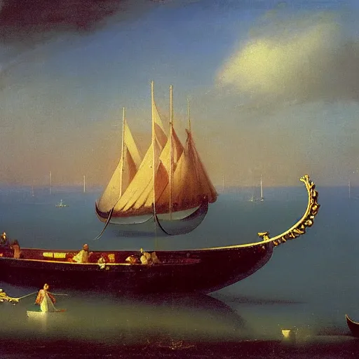 Image similar to venetian gondolas in the style of aivazovsky