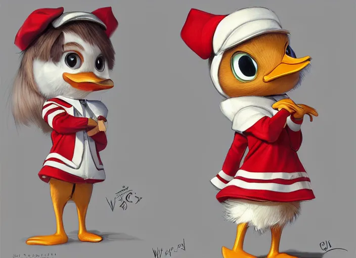 Image similar to award - winning detailed concept art of a cute iconic anthropomorphic little duck character wearing a sailor suit. art by wlop on bcy. net, realistic. detailed feathers, art by cheng yi. artstationhd, artgerm, disney pixar zootopia