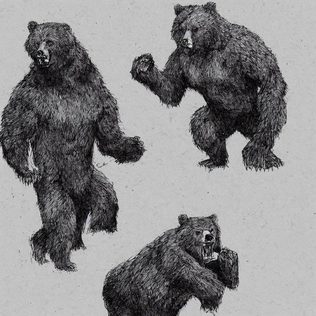 Image similar to style of clark franklyn, a werebear robbing a bank