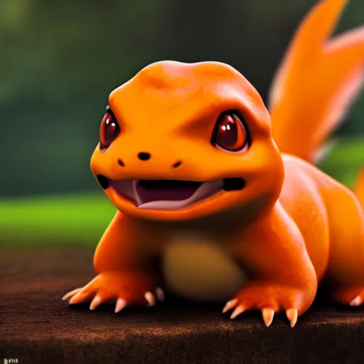 Image similar to photography of a realistic charmander animal, ultra detailed, 8 k, cinematic lighting, natural background, trending on artstation, pokemon