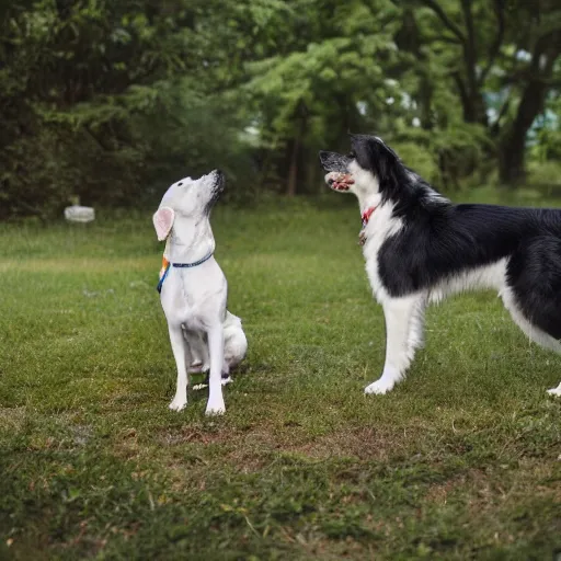 Image similar to Ultra high quality photograph of two dogs dapping up