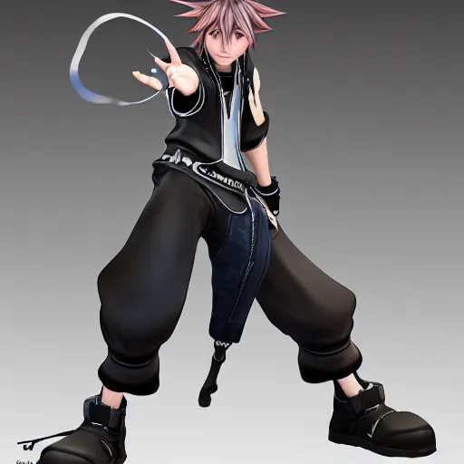 Image similar to a new kingdom hearts character in a dynamic pose. character design. gesture drawing. line of action. official art, concept art. tetsuya nomura. final fantasy. shigenori soejima medium shot. ray tracing hdr. 8 k. uhd. sharp focus. highly detailed. masterpiece. cinematic lighting..