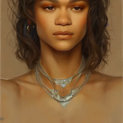 Prompt: zendaya, closeup portrait art by donato giancola and greg rutkowski, realistic face, digital art, trending on artstation, symmetry!!