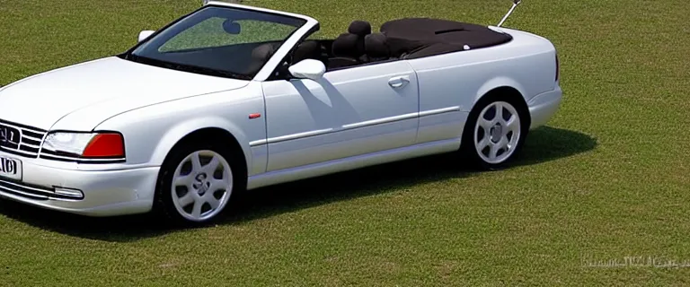 Image similar to Casablanca White Audi A4 B6 Avant Convertible (2002), soft top roof raised, red interior, created by Barclay Shaw