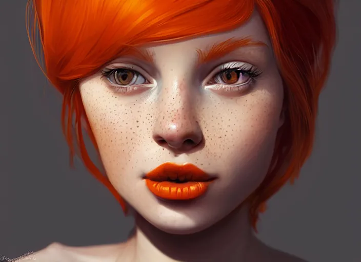 Image similar to portrait Girl with orange hair and freckles, cute-fine-face, pretty face, realistic shaded Perfect face, fine details. realistic shaded lighting by Daniela Uhlig