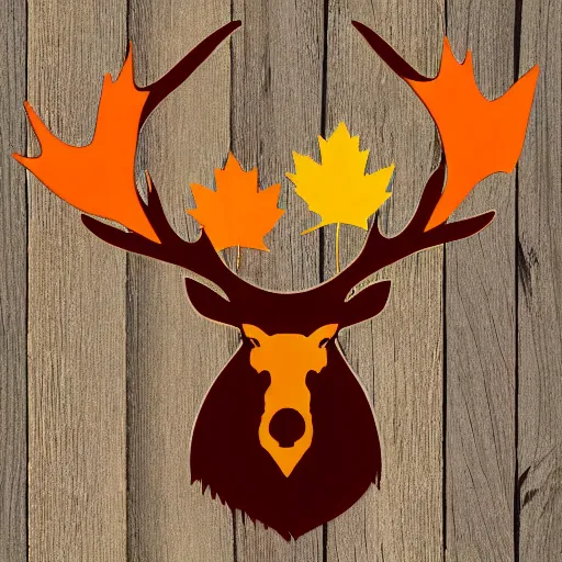 Image similar to a moose with maple leaf antlers logo, fall colors, logo