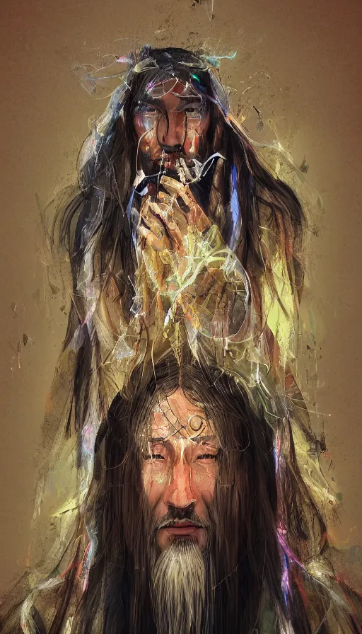 Prompt: portrait of a digital shaman, by qian xuan