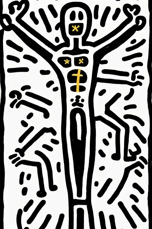 Image similar to jesus christ crucified painted by keith haring