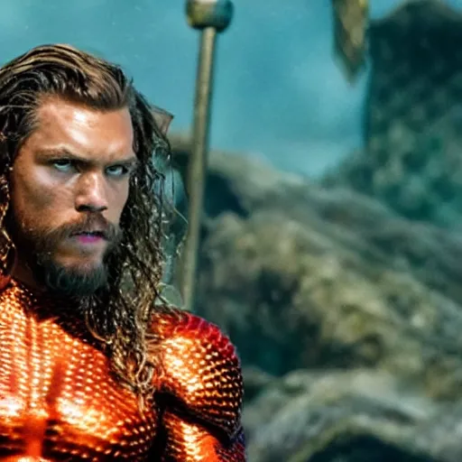 Image similar to Tom Holland as Aquaman. Movie still frame. 4K UHD.