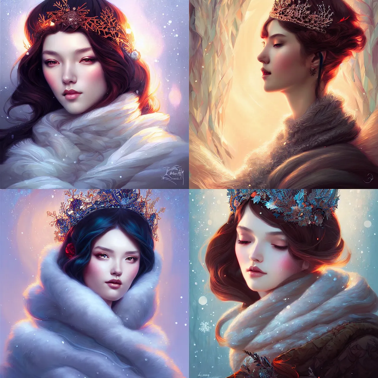 Prompt: winter princess, digital art by artgerm and karol bak, portrait by android jones and atey ghailan