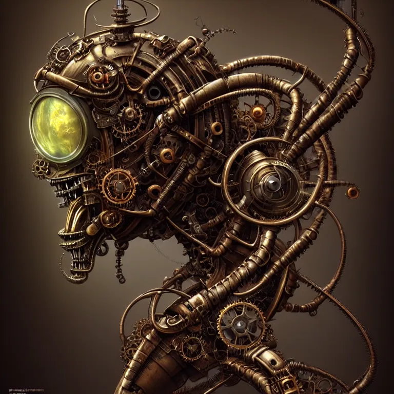 Image similar to steampunk biomechanical ant, 3 d model, unreal engine realistic render, 8 k, micro detail, intricate, elegant, highly detailed, centered, digital painting, artstation, smooth, sharp focus, illustration, artgerm, tomasz alen kopera, wlop