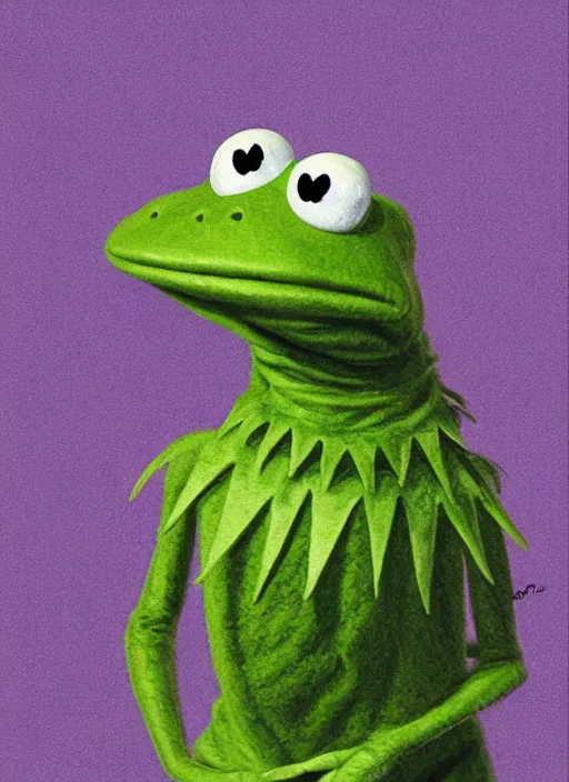 Image similar to portrait of a Screaming Kermit the frog in Society (1989), highly detailed, centered, solid color background, digital painting, artstation, concept art, smooth, sharp focus, illustration, artgerm, donato giancola, Joseph Christian Leyendecker, Les Edwards, Ed Repka, WLOP, Artgerm