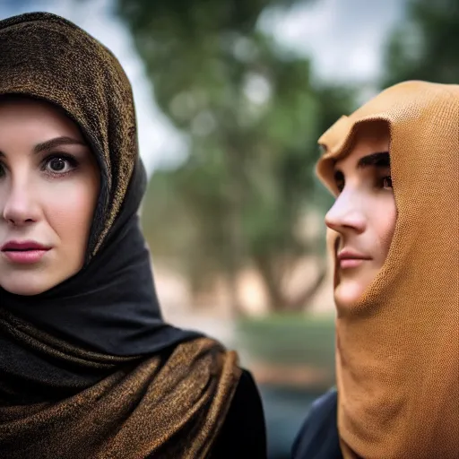 Image similar to anna forsterling and saul bromberger, yulia nevskaya, pulitzer, photorealistic, bokeh, 4 k, fine 5 k details, fine details, fine intricate, fine facial proportionate, fine body proportionate / woman wear burqa ride camel and handling gun