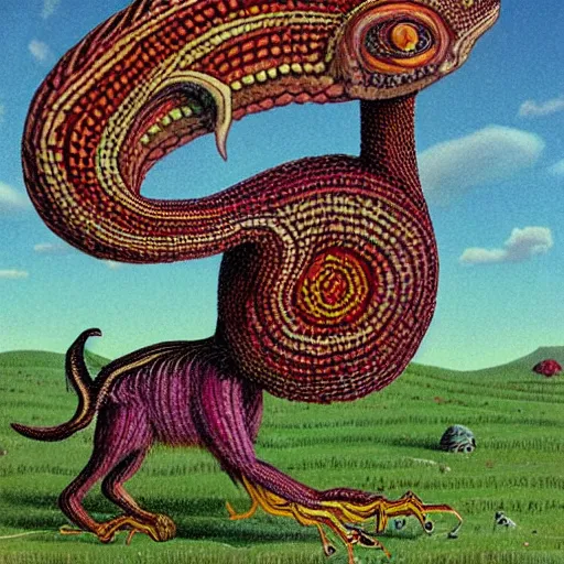 Image similar to illustration of a fantastic cryptid in the style of codex seraphinianus