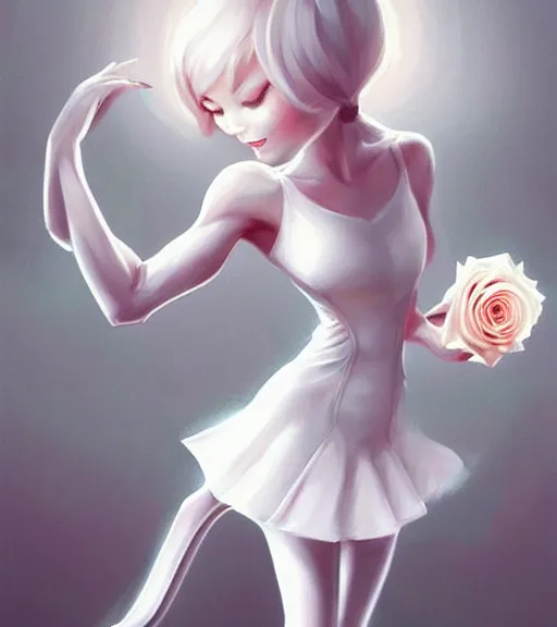 Image similar to symmetry!! anthropomorphic cat ballerina in a white dress holding rose, solid cube of light, hard edges, intricate, elegant, highly detailed, digital painting, artstation, concept art, smooth, sharp focus, illustration, dreamlike, art by artgerm