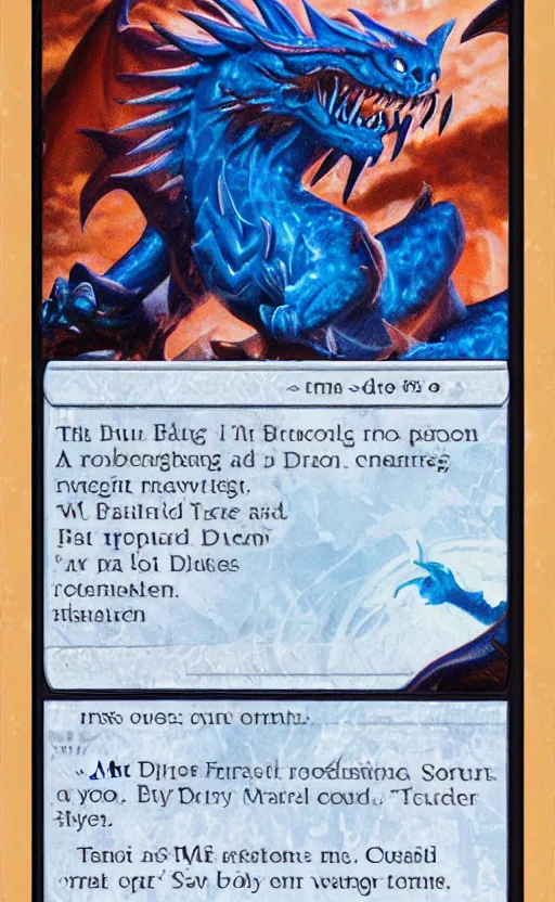 Image similar to mtg card trading fantasy mtg card of a blue dragon